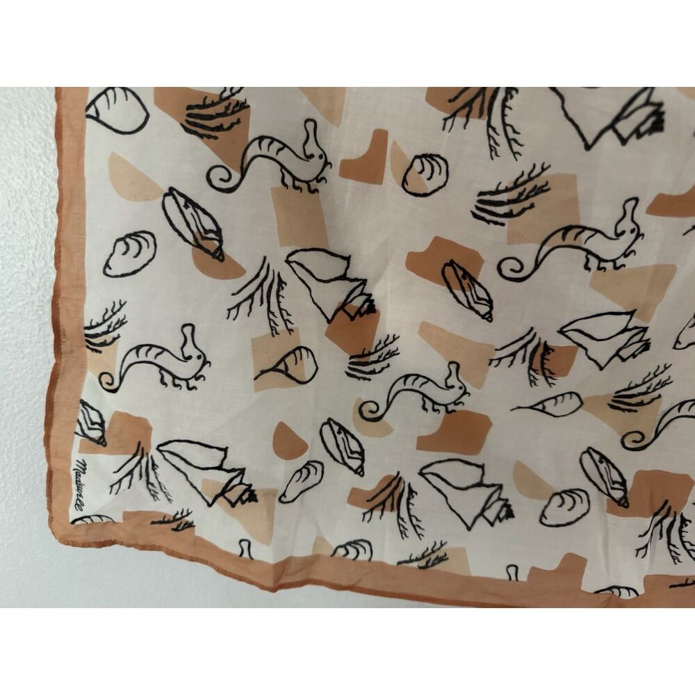 NWT Madewell Organic Cotton Bandana Seahorse Seashell Print Square Beach Orange - Picture 4 of 7